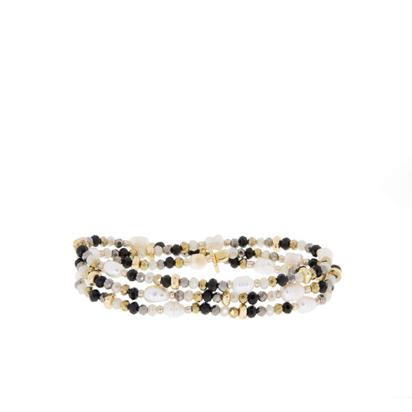Crystal beaded pearl wrap bracelet-Blue Hand Home