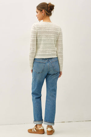 Openwork Knit Scalloped Edge Cardigan-Blue Hand Home