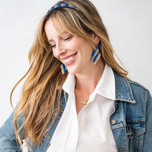 Frida Diagonal Ombre Stripes Beaded Earrings Blue-Blue Hand Home