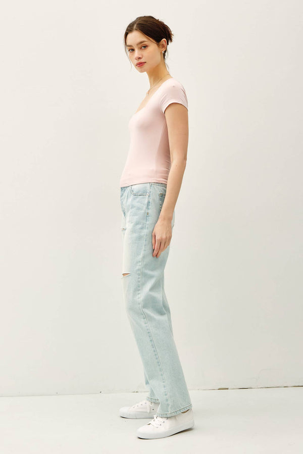 Square Neck Knit Tee-Blue Hand Home