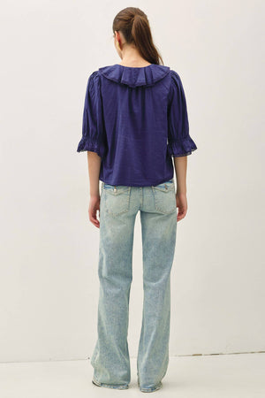 Vintage Ruffled Pintuck Blouse Top-Blue Hand Home