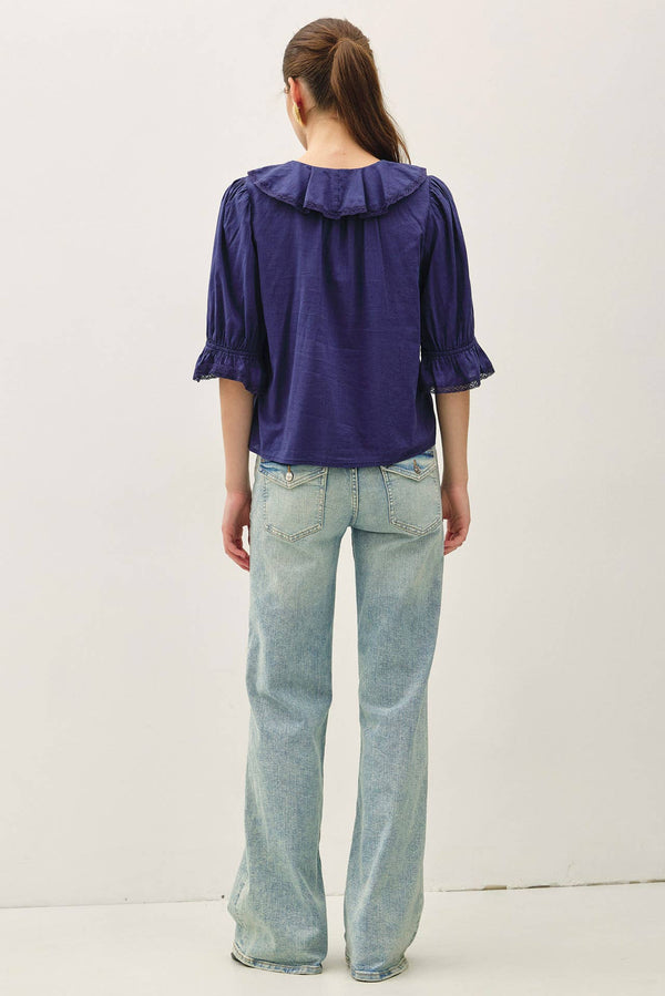 Vintage Ruffled Pintuck Blouse Top-Blue Hand Home