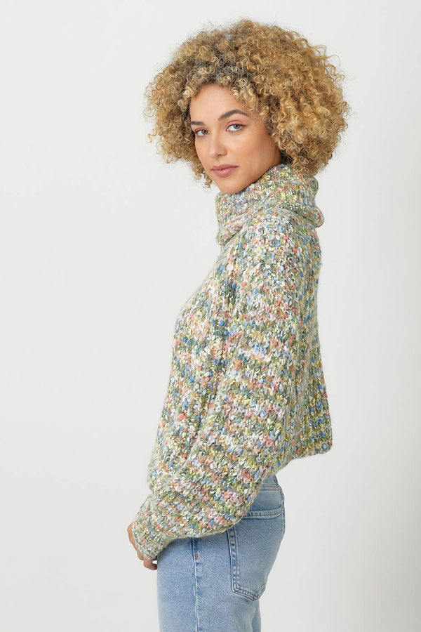 60795 Turtle Neck Cropped Sweater-Blue Hand Home