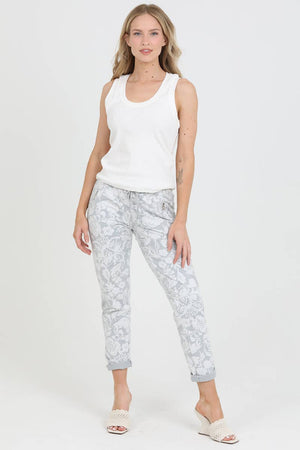 NP746-BW74 FLORAL PRINT JOGGER PANTS