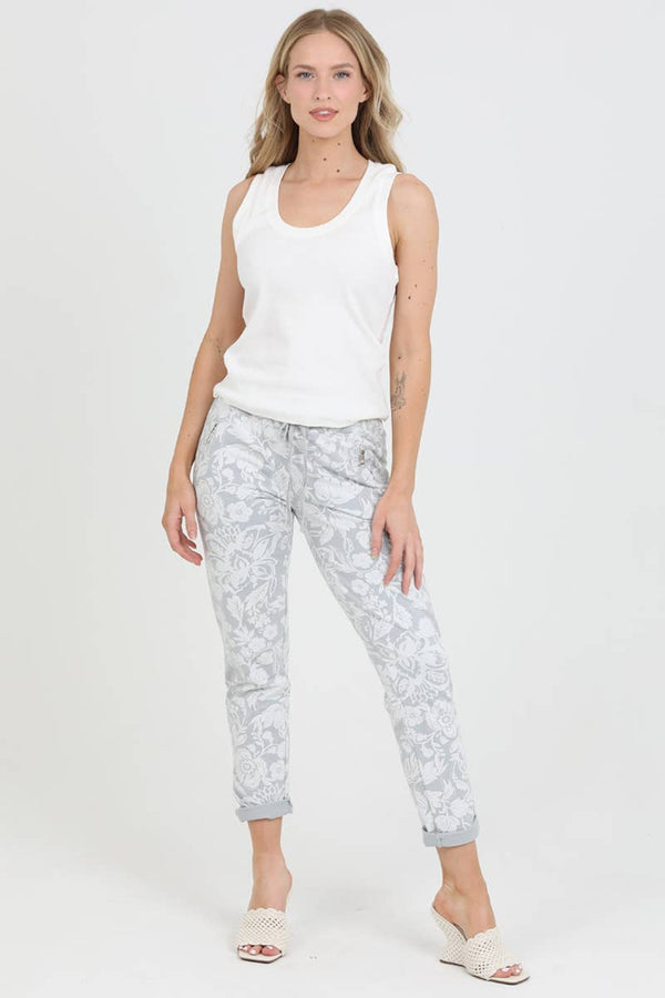 NP746-BW74 FLORAL PRINT JOGGER PANTS