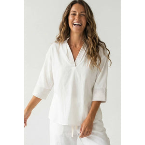 Contrast Stitch Detail Popover Blouse-Blue Hand Home