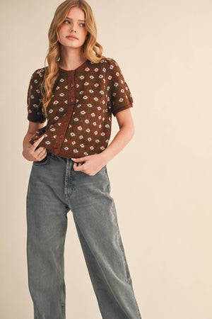 FLORAL SHORT SLEEVE SWEATER CARDIGAN MSW11259-Blue Hand Home