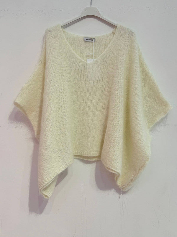 Mohair poncho sweater 7627: Pale pink-Blue Hand Home