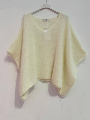 Mohair poncho sweater 7627: Fuchsia fluo-Blue Hand Home