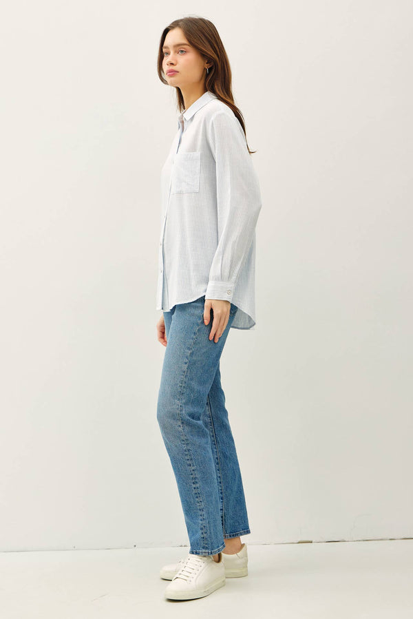 Pinstripe Cotton Button Up W/ Front Chest Pocket
