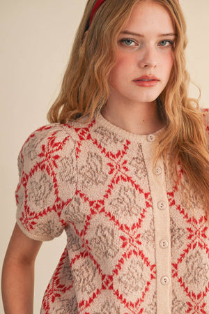 FLORAL SHORT SLEEVE SWEATER CARDIGAN MSW11258-Blue Hand Home