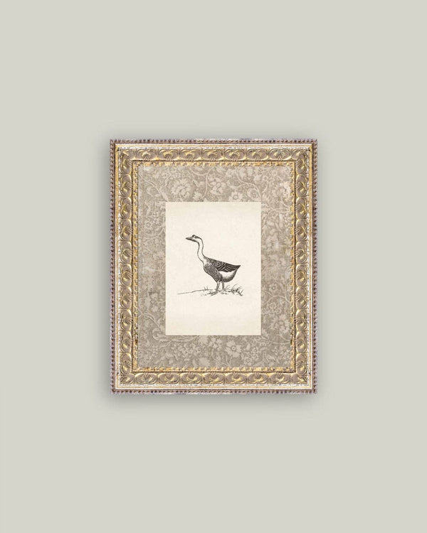 Single Goose Framed Antique Art-Blue Hand Home