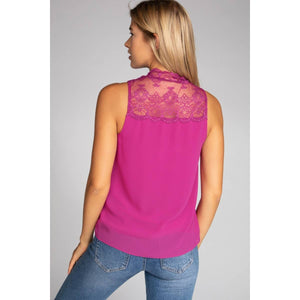 Halter Mock Neck With Lace Trim-Blue Hand Home