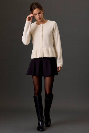 Covered Button Peplum Knit Cardigan