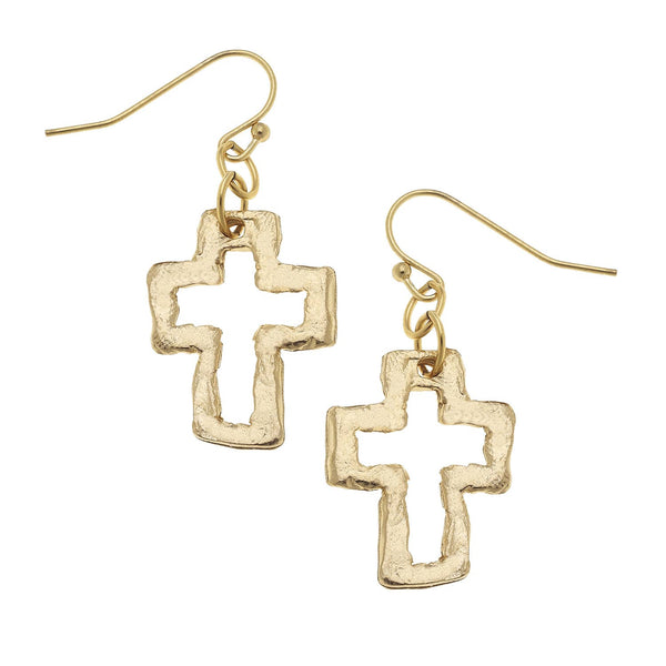 Gold Open Cross Earrings-Blue Hand Home
