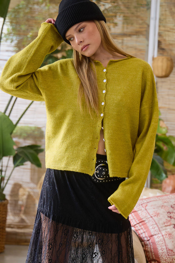 Essential Button Down Cardigan Top-Blue Hand Home