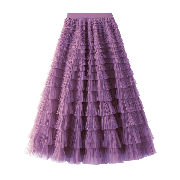 Chic Elastic Waist Tulle Tutu Midi Skirt-Blue Hand Home