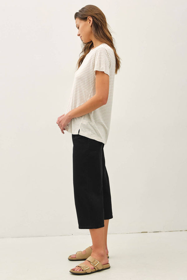 LINEN BLENDED STRIPED RELAXED TEE-Blue Hand Home