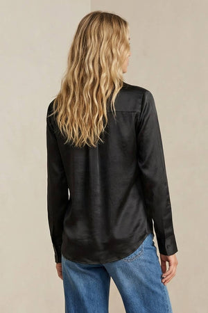 Refined Hidden-Placket Blouse-Blue Hand Home