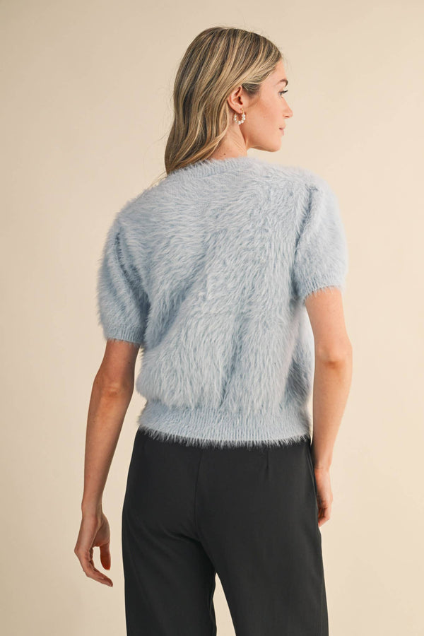 MOHAIR KNIT SHORT SLEEVE SWEATER CARDIGAN MSW11252-Blue Hand Home