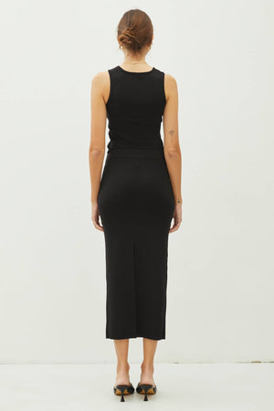 KNITTED HIGH RISE MIDI SKIRT-Blue Hand Home