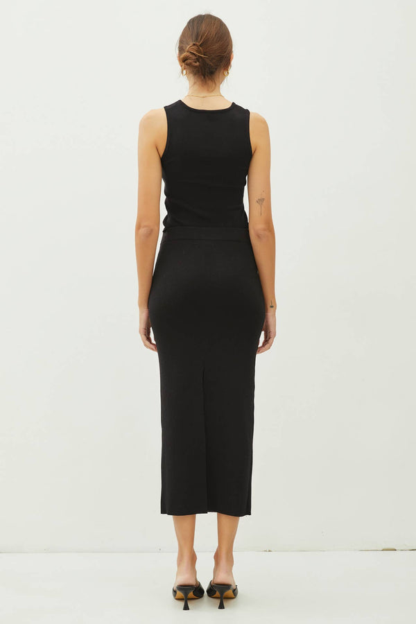 KNITTED HIGH RISE MIDI SKIRT-Blue Hand Home