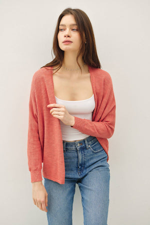 OPEN FRONT DOLMAN SLEEVE SLUB CARDIGAN-Blue Hand Home