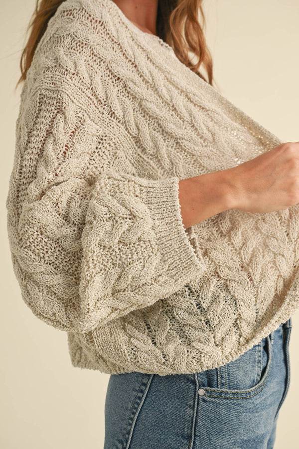 J4475 LIGHT WEIGHT CABLE KNITTED CARDIGAN-Blue Hand Home