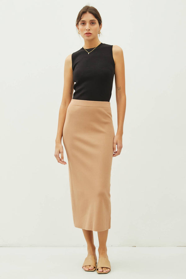 KNITTED HIGH RISE MIDI SKIRT-Blue Hand Home