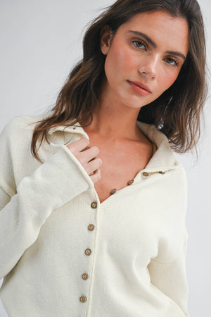 5221HK Button Front Cropped Knit Cardigan-Blue Hand Home