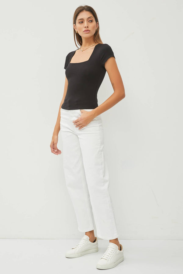 Square Neck Knit Tee-Blue Hand Home