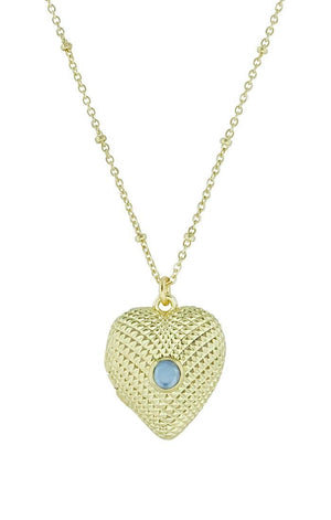 Cassy Heart Locket Necklace-Blue Hand Home