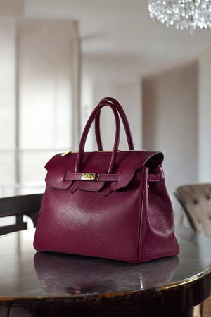 ELIZABETH BAG IN TOGO LEATHER BURGUNDY-Blue Hand Home