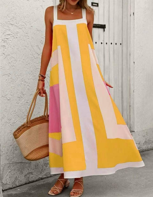 Resort colorblocked swing dress-Blue Hand Home