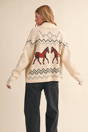 HORSE KNIT SWEATER CARDIGAN MSW10807-Blue Hand Home