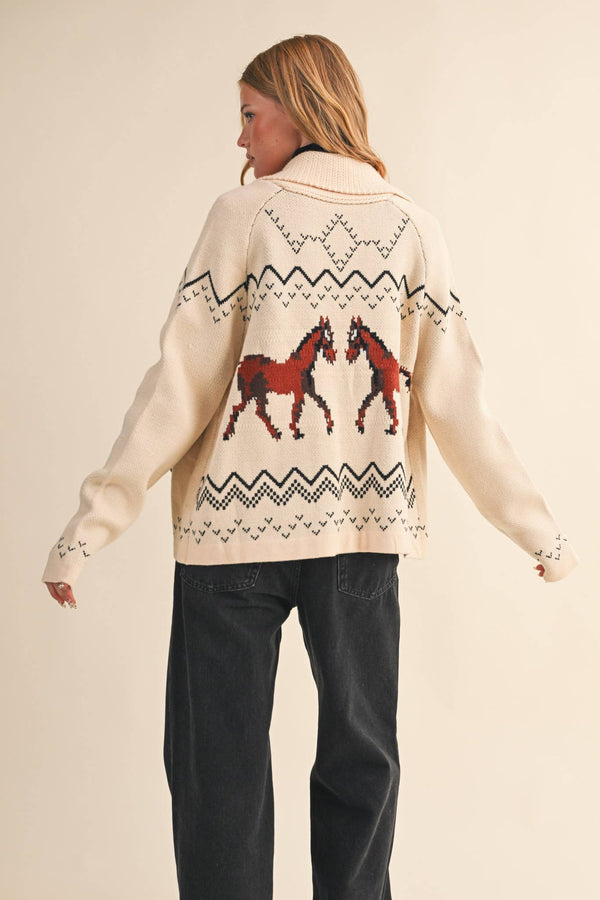 HORSE KNIT SWEATER CARDIGAN MSW10807-Blue Hand Home