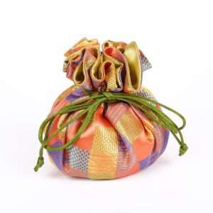 Checker Pattern Brocade Jewelry Pouch-Blue Hand Home