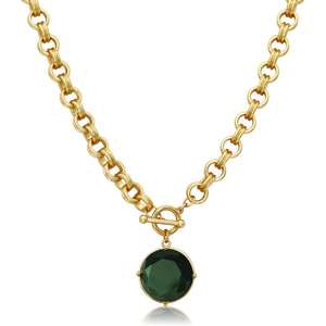 Cabochon Pendant Necklace - Mother of Pearl-24K Gold Plated