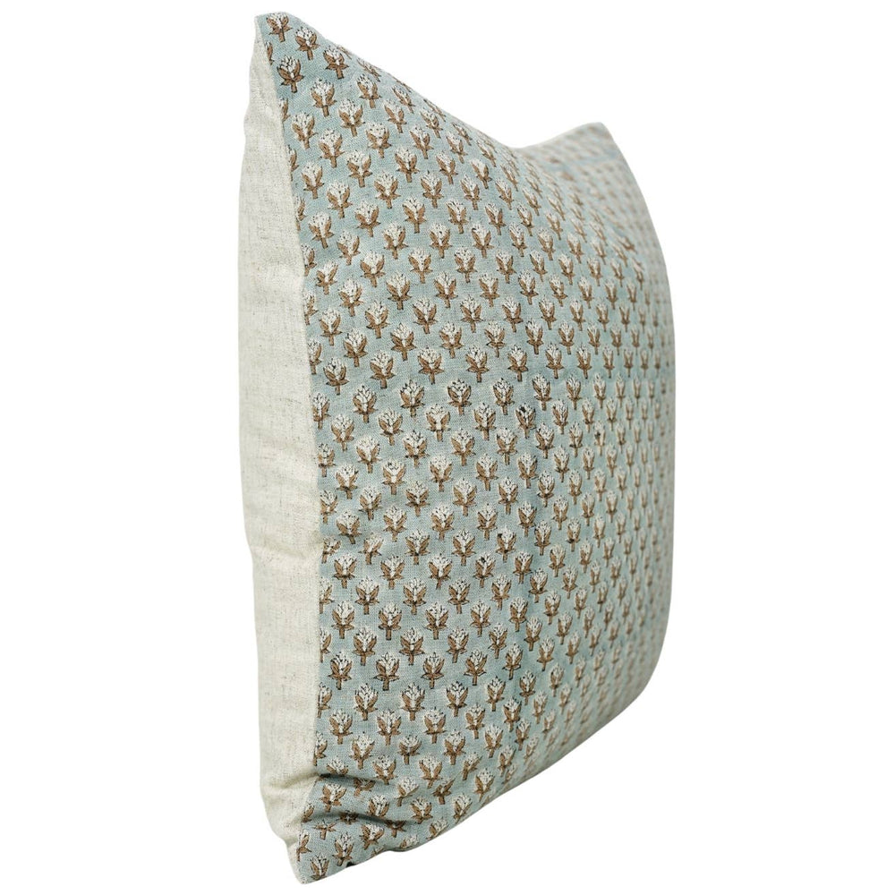Elegant Hand Block Printed Viscose Linen Pillow Cover- Mogra-Blue Hand Home