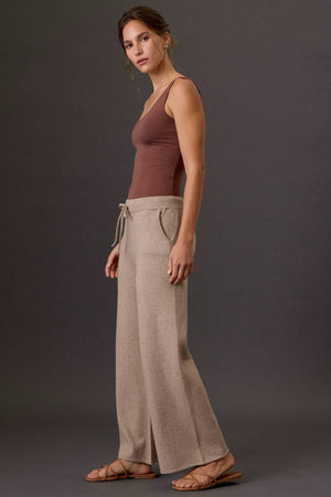 Ultra Soft Wide Leg Drawstring Heathered Sweater Pants