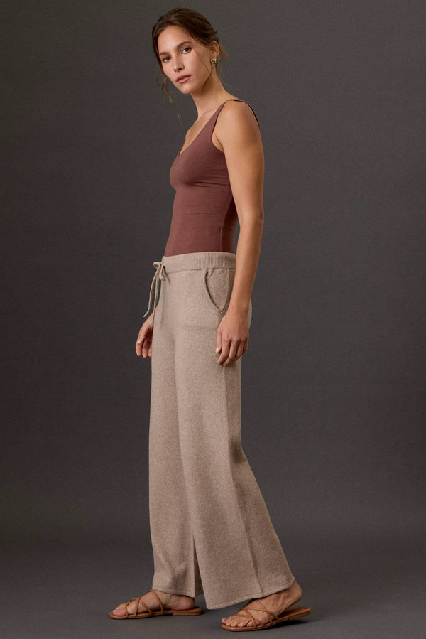 Ultra Soft Wide Leg Drawstring Heathered Sweater Pants