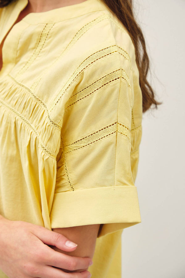 EYELET LACED OVERSIZE DOLMAN SLEEVE TOP-Blue Hand Home