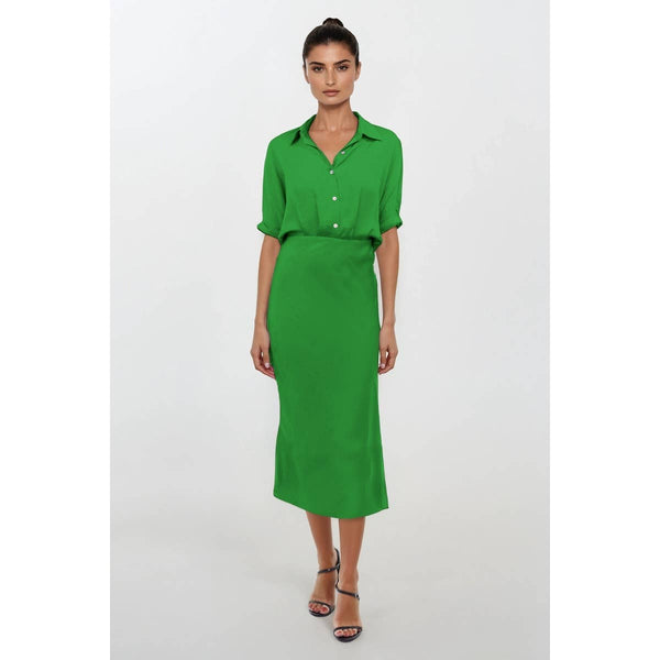 Button Up Midi Shirt Dress-Blue Hand Home