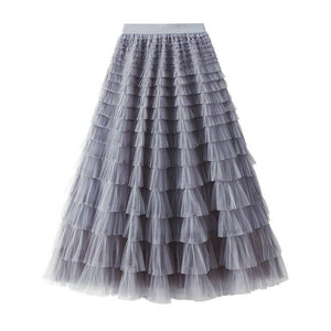 Chic Elastic Waist Tulle Tutu Midi Skirt-Blue Hand Home
