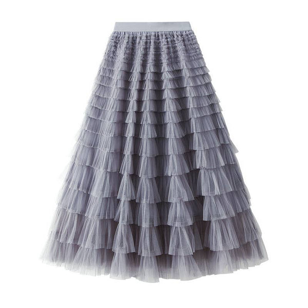 Chic Elastic Waist Tulle Tutu Midi Skirt-Blue Hand Home