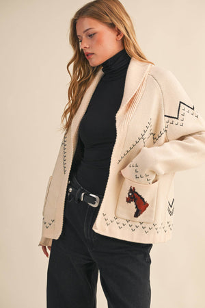 HORSE KNIT SWEATER CARDIGAN MSW10807-Blue Hand Home