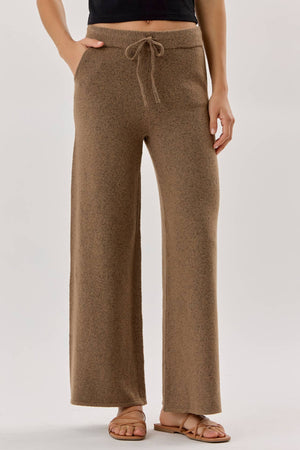 Ultra Soft Wide Leg Drawstring Heathered Sweater Pants