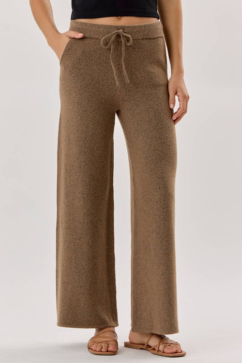 Ultra Soft Wide Leg Drawstring Heathered Sweater Pants