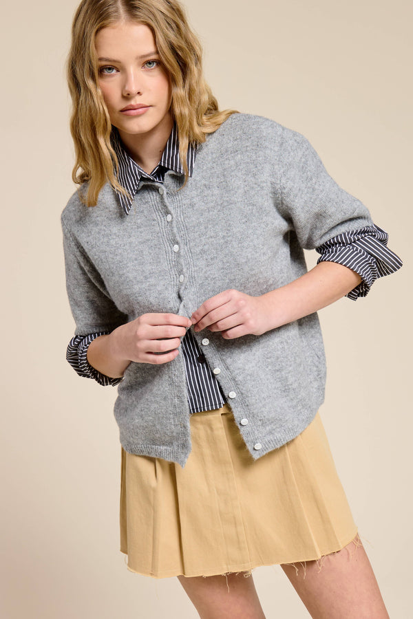 Short Sleeve Button Down Cardigan Top-Blue Hand Home