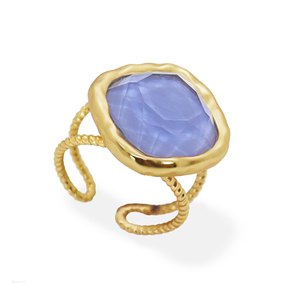 Bezel Iridescent Glass Ring  - 24K Gold Plated
